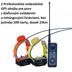 2 Profesionálne vodeodolné GPS obojky pre psov s diaľkovým ovládaním a tréningovými funkciami, bez potreby SIM karty, dosah 25km  